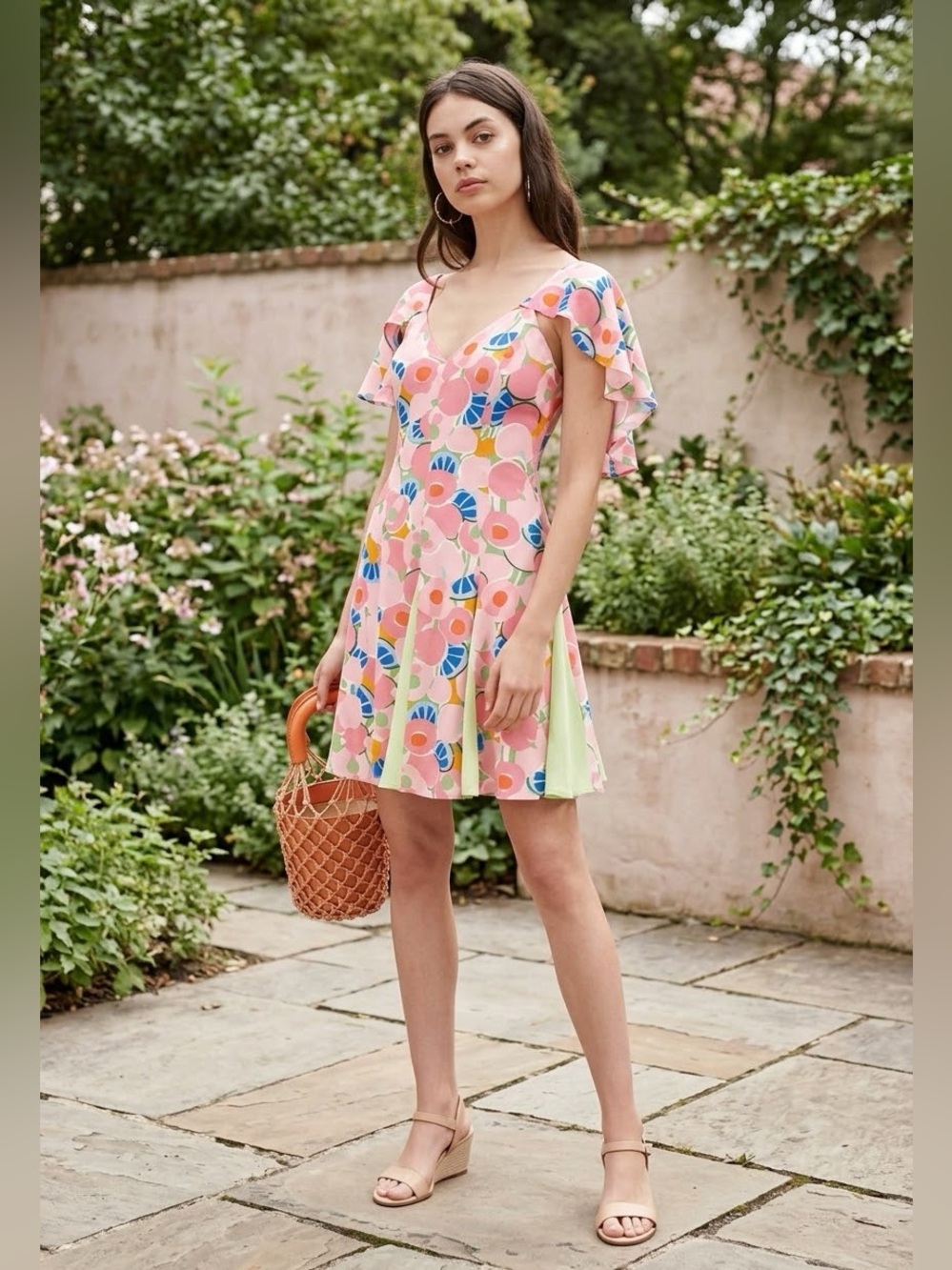 Staud NWT Chiquita Mini Dress in Abstract Peach Blossom Size 6 (PTP- 17”) $225